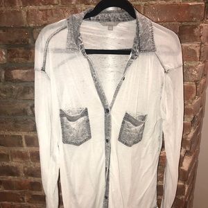 Grey long sleeve see through shirt